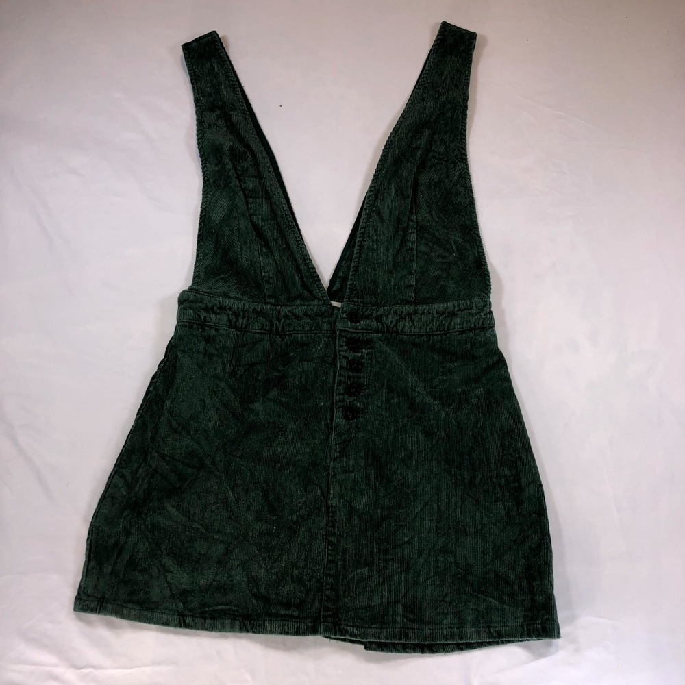 The Impeccable Pig Overall Dress Womens Large Green Corduroy Plunge V 8ID0181J
